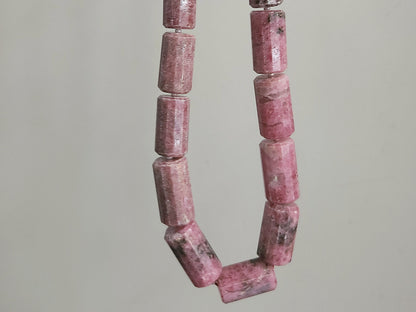 Natural Pink Rhodonite Faceted Cylindrical Beads for Jewelry Making