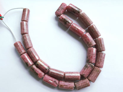 Natural Pink Rhodonite Faceted Cylindrical Beads for Jewelry Making