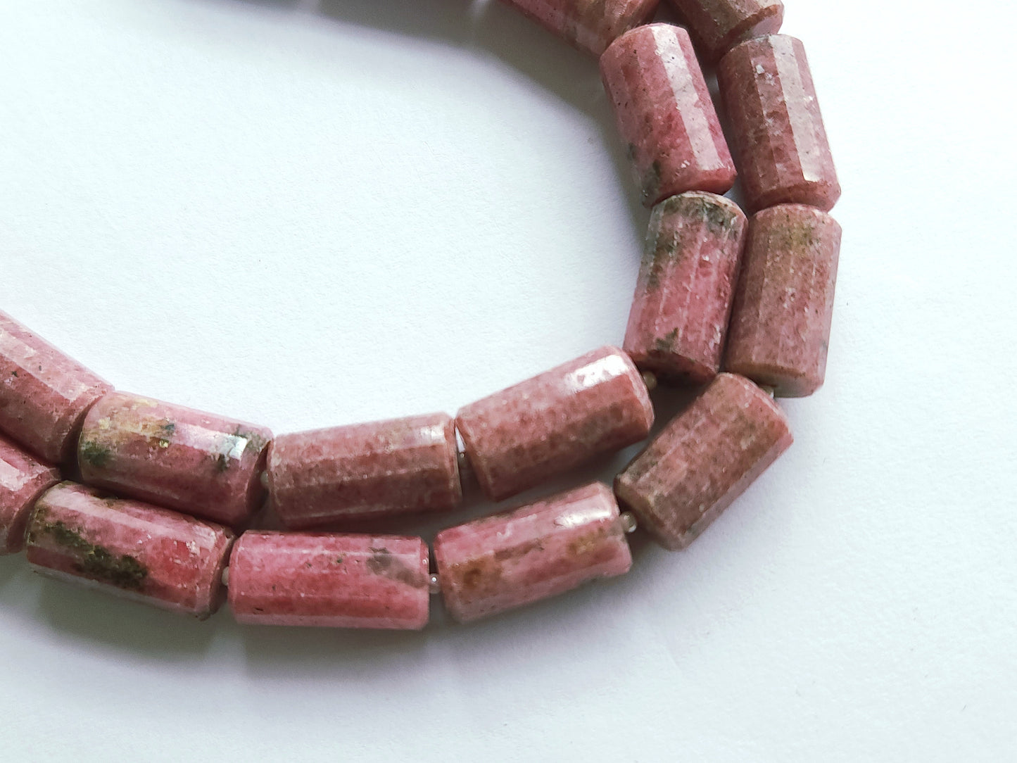 Natural Pink Rhodonite Faceted Cylindrical Beads for Jewelry Making