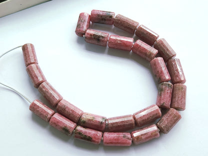 Natural Pink Rhodonite Faceted Cylindrical Beads for Jewelry Making