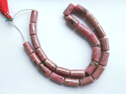 Natural Pink Rhodonite Faceted Cylindrical Beads for Jewelry Making