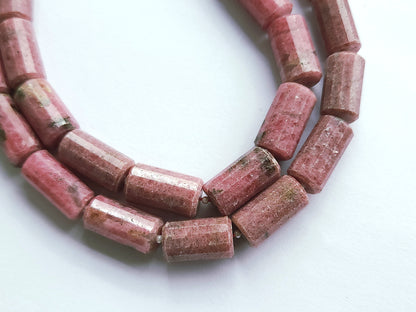 Natural Pink Rhodonite Faceted Cylindrical Beads for Jewelry Making