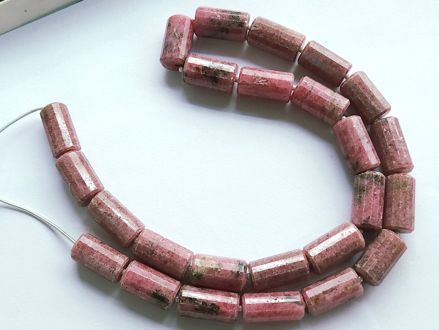 Natural Pink Rhodonite Faceted Cylindrical Beads for Jewelry Making