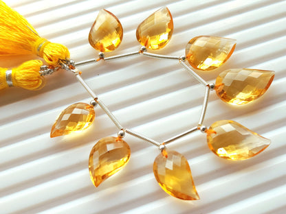Natural AAA Citrine Mango Faceted Briolette Beads | 8 Pieces | Citrine Briolette Fancy Mango Shape Beads for Earrings & Jewelry Making