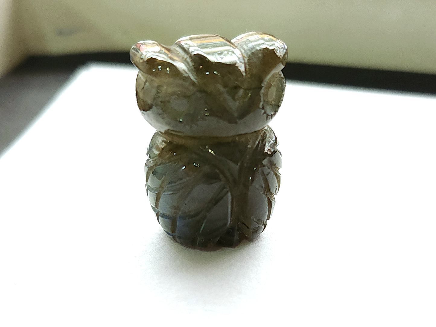 Natural Labradorite Carved Owl Figurine Gemstone