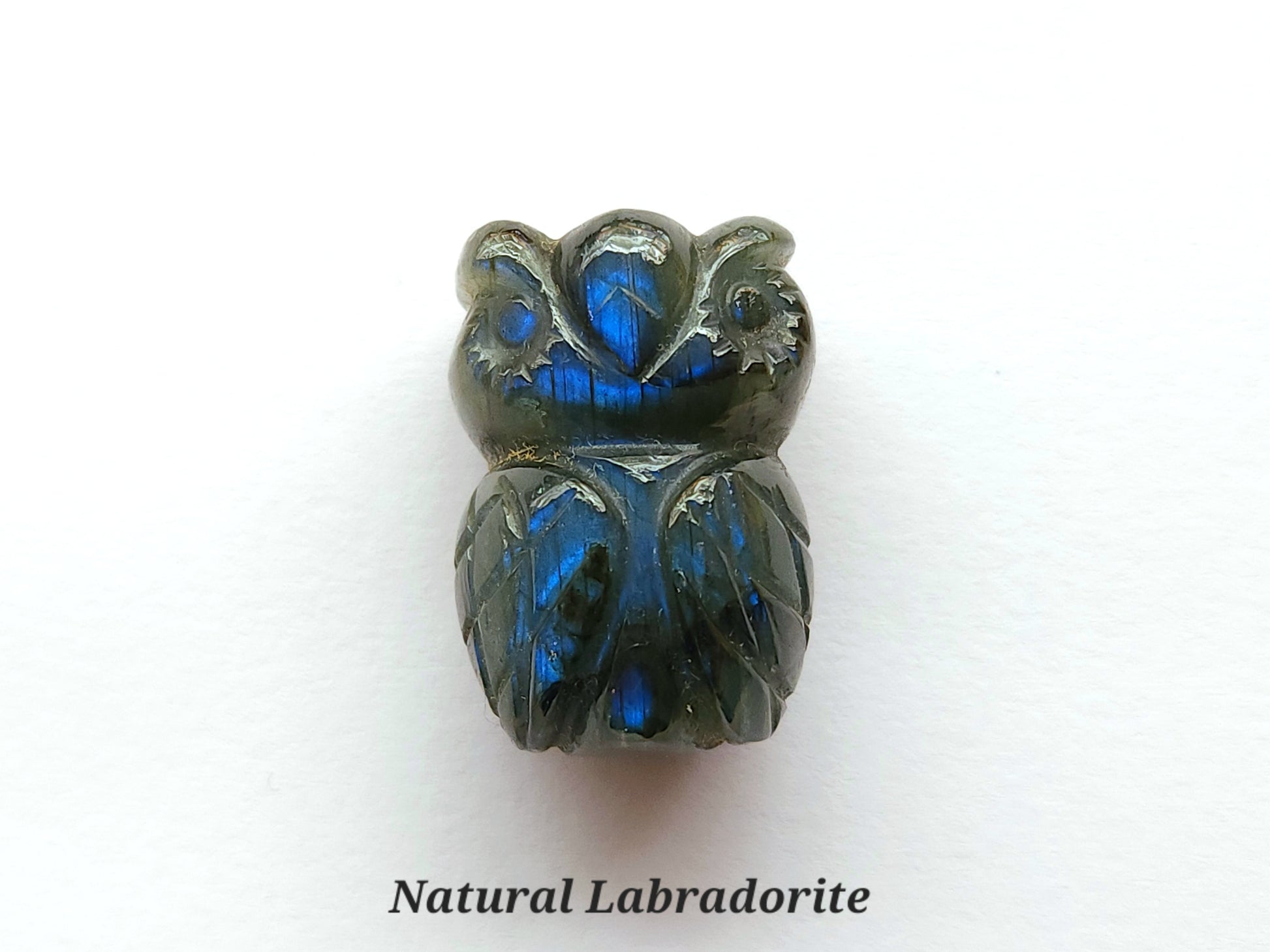 Natural Labradorite Carved Owl Figurine | Labradorite Bird Carving | Loose Owl Gemstone for Pendant, Charms & Jewelry Making