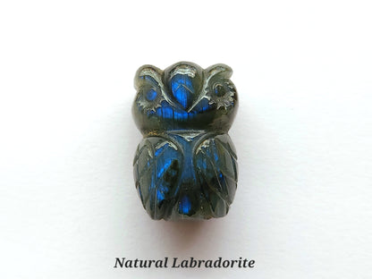 Natural Labradorite Carved Owl Figurine | Labradorite Bird Carving | Loose Owl Gemstone for Pendant, Charms & Jewelry Making
