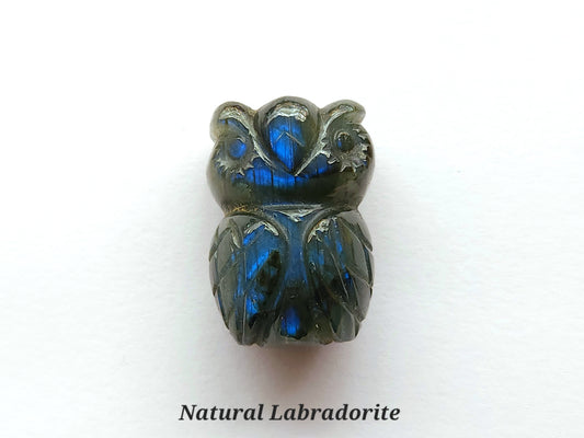 Natural Labradorite Carved Owl Figurine | Labradorite Bird Carving | Loose Owl Gemstone for Pendant, Charms & Jewelry Making