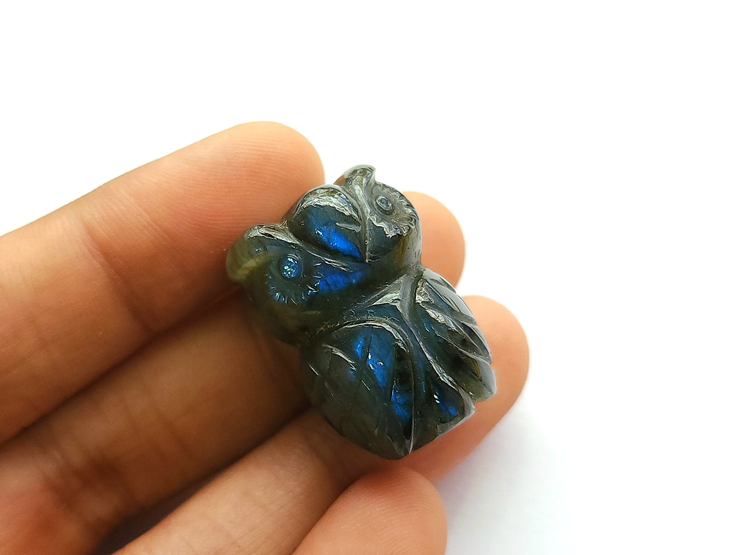 Natural Labradorite Carved Owl Figurine Gemstone