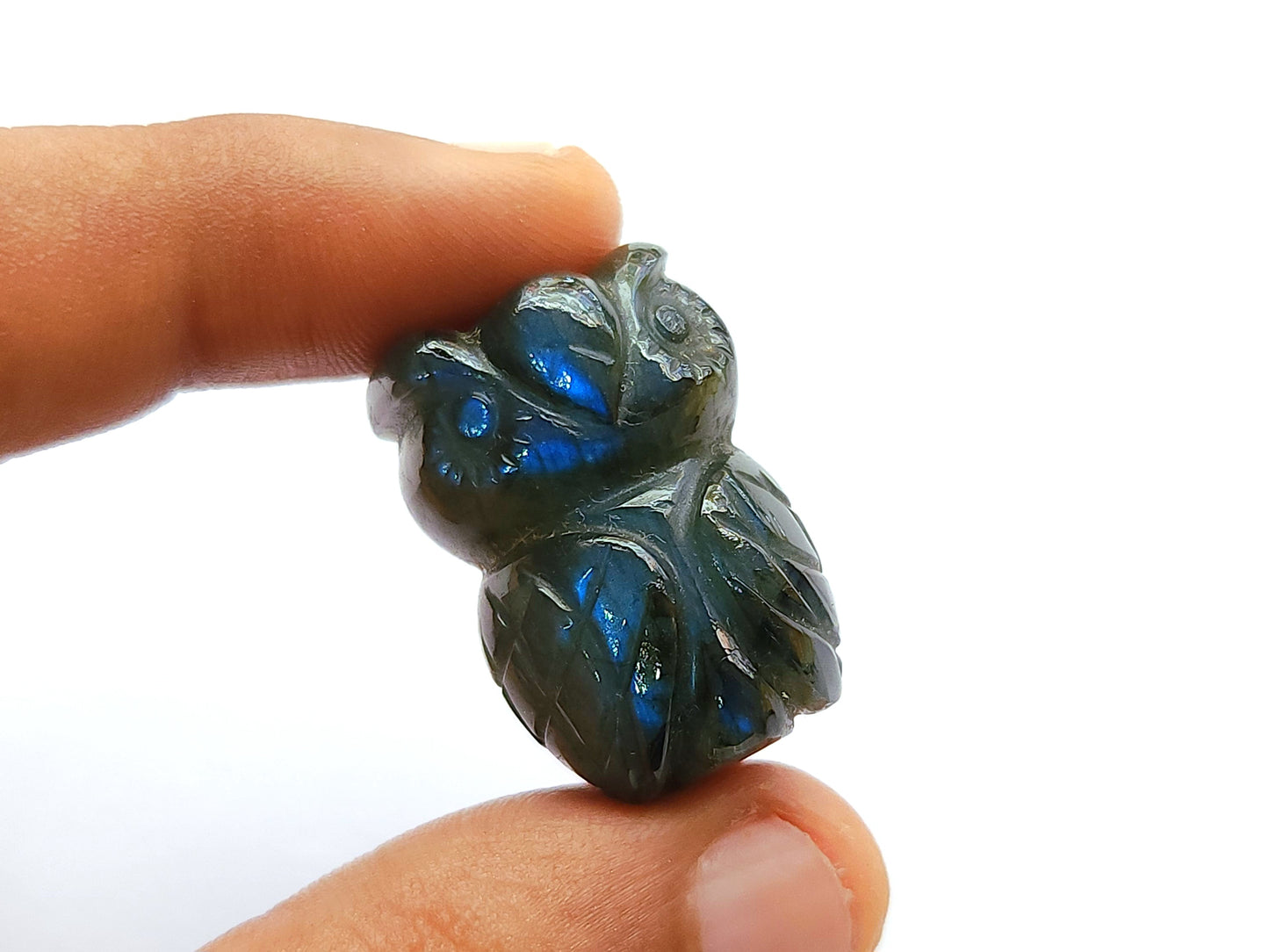 Natural Labradorite Carved Owl Figurine Gemstone