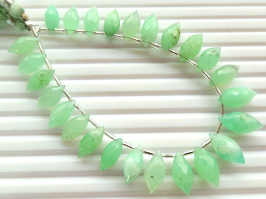 Natural Chrysoprase Olive Drops | Chrysoprase Faceted Drops | 25 Pieces | 6x13 To 8x16 MM Gemstone Beads for Earrings & Jewelry Making