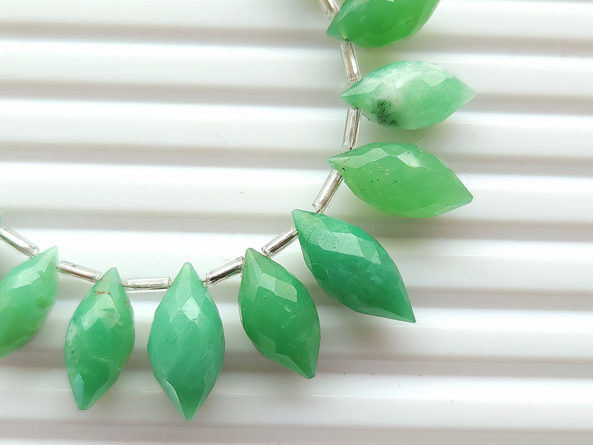 Natural Chrysoprase Olive Drops | Chrysoprase Faceted Drops | 25 Pieces | 5x12To 8x18 MM Gemstone Beads for Earrings & Jewelry Making