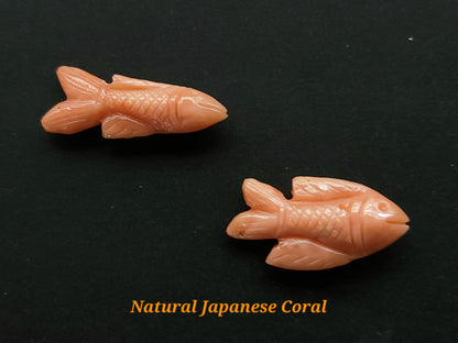 Natural Japanese Coral Fish Carvings | Carved Fishes | Genuine Pink Coral Gemstone Carvings | Carvings For Pendants, Charms & Jewelry Making