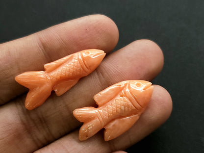 Natural Japanese Coral Fish Carvings | Pink Coral Gemstone