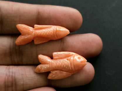 Natural Japanese Coral Fish Carvings | Pink Coral Gemstone