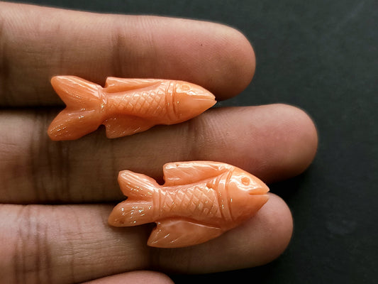 Natural Japanese Coral Fish Carvings | Pink Coral Gemstone