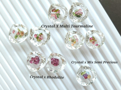 Crystal Quartz & Multi Tourmaline Heart Gemstone Pair | Shaker Packed Gemstone