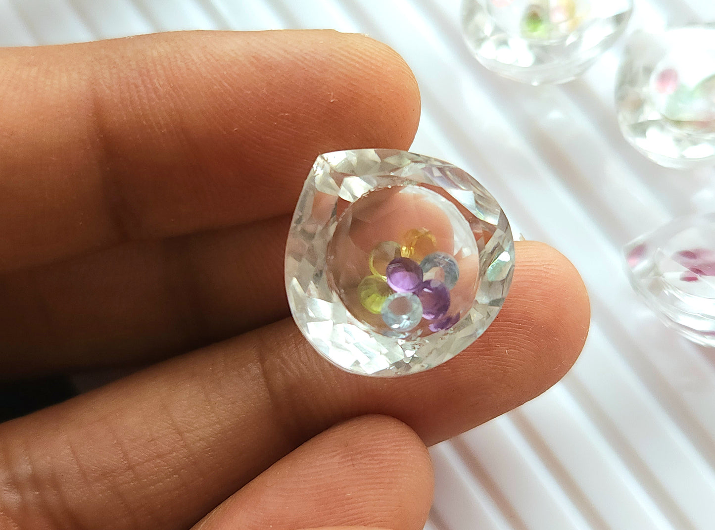 Crystal Quartz & Multi Tourmaline Heart Gemstone Pair | Shaker Packed Gemstone