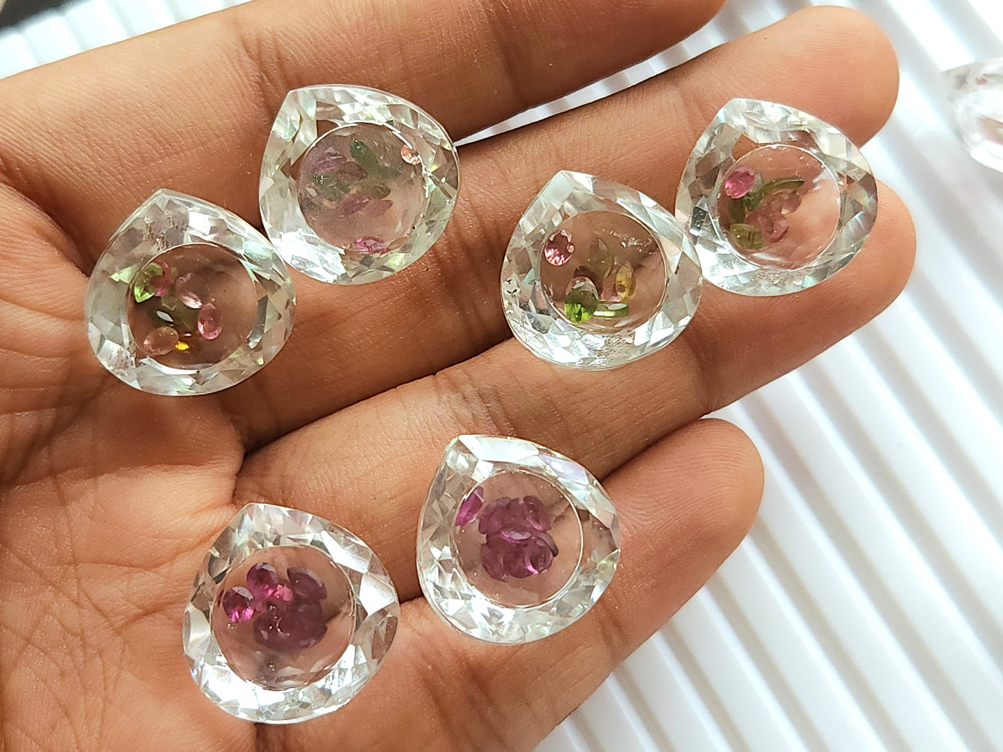 Crystal Quartz & Multi Tourmaline Heart Gemstone Pair | Shaker Packed Gemstone