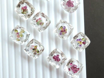 Crystal Quartz & Multi Tourmaline Square Cushion Gemstone Pair | Shaker Packed Gemstone