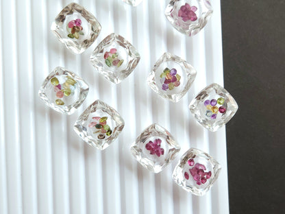 Crystal Quartz & Multi Tourmaline Square Cushion Gemstone Pair | Shaker Packed Gemstone