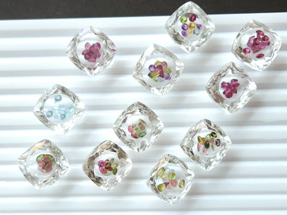Crystal Quartz & Multi Tourmaline Square Cushion Gemstone Pair | Shaker Packed Gemstone