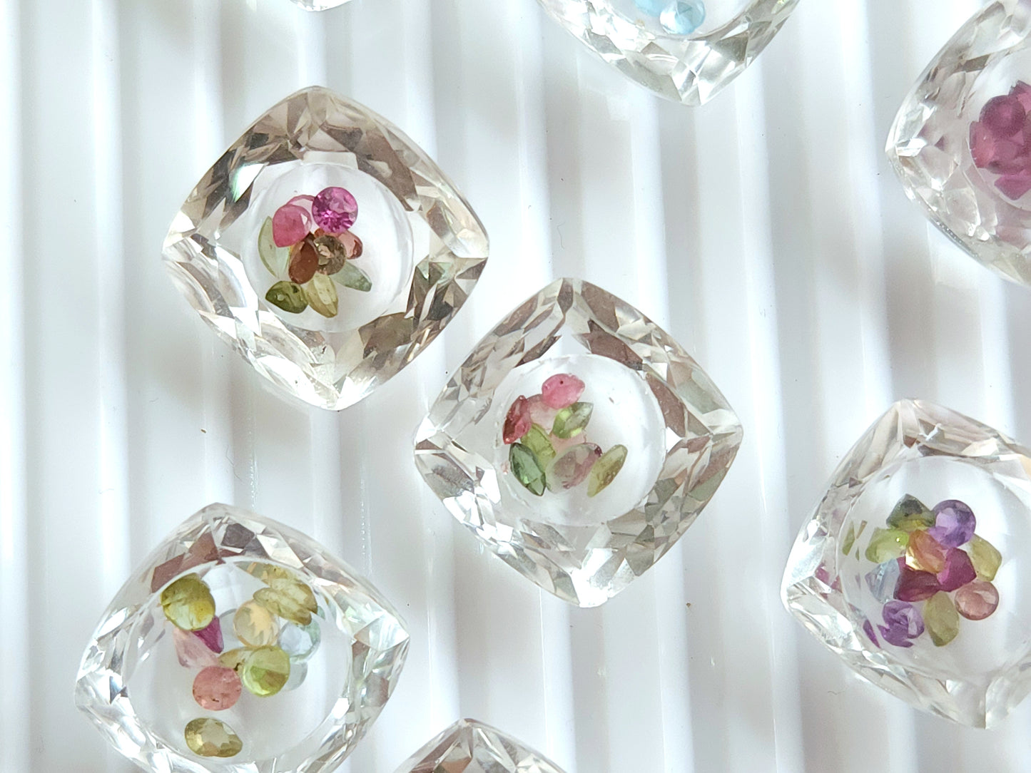 Crystal Quartz & Multi Tourmaline Square Cushion Gemstone Pair | Shaker Packed Gemstone