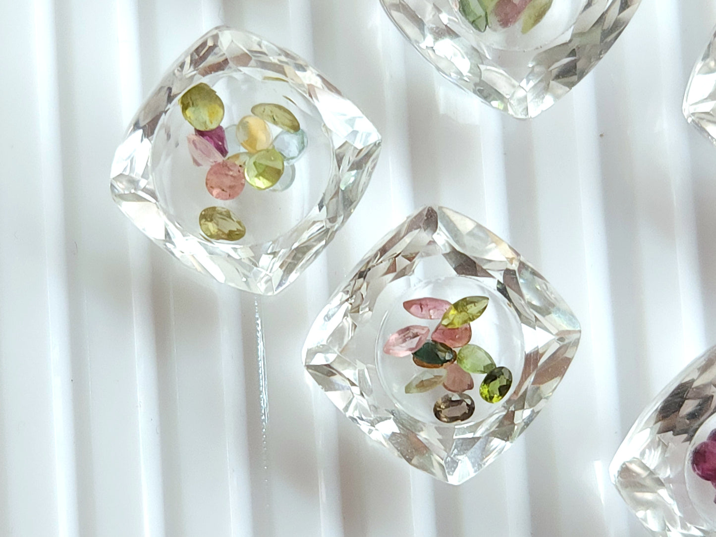 Crystal Quartz & Multi Tourmaline Square Cushion Gemstone Pair | Shaker Packed Gemstone