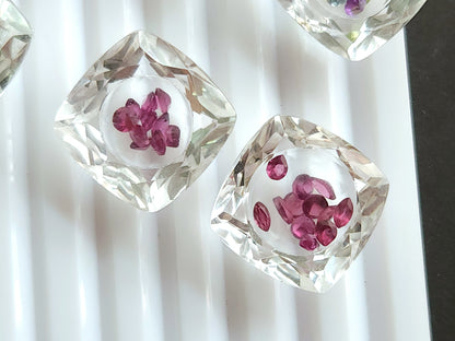 Crystal Quartz & Multi Tourmaline Square Cushion Gemstone Pair | Shaker Packed Gemstone