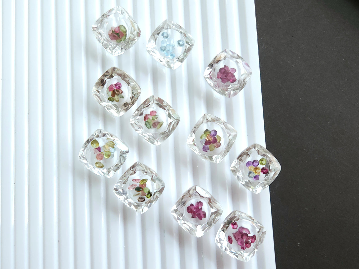Crystal Quartz & Multi Tourmaline Square Cushion Gemstone Pair | Shaker Packed Gemstone