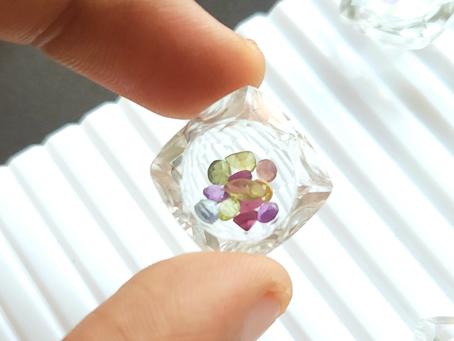Crystal Quartz & Multi Tourmaline Square Cushion Gemstone Pair | Shaker Packed Gemstone