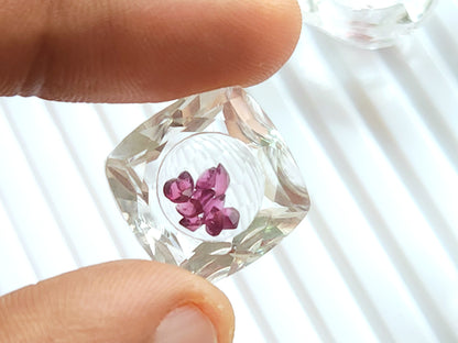 Crystal Quartz & Multi Tourmaline Square Cushion Gemstone Pair | Shaker Packed Gemstone