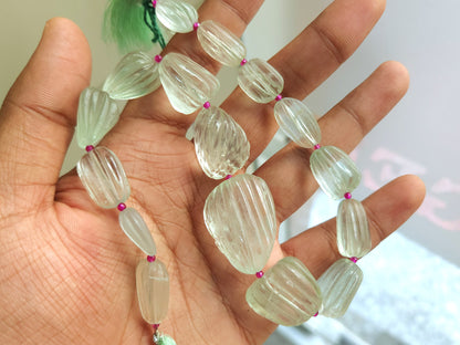 Natural Green Fluorite Carved Tumbles / Nuggets Beads