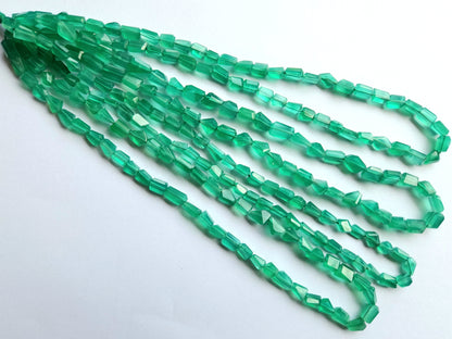 Natural Green Onyx Uneven Faceted Tumble Beads