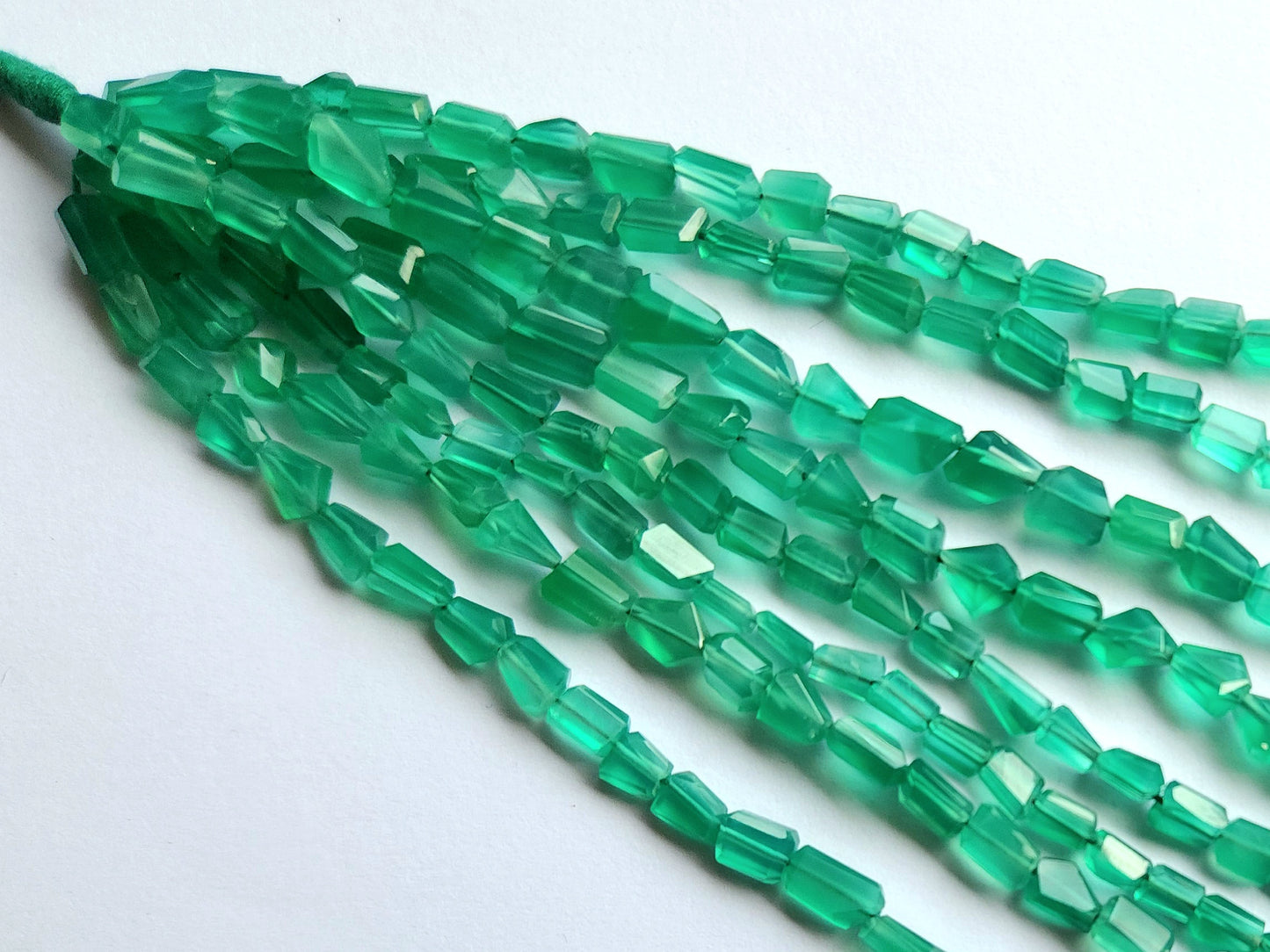 Natural Green Onyx Uneven Faceted Tumble Beads