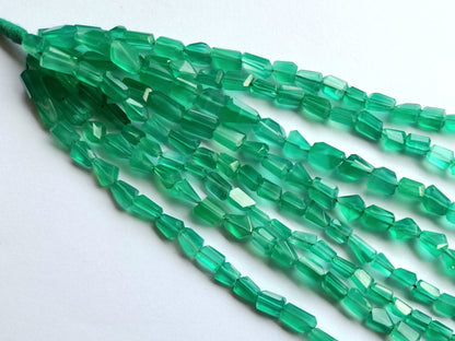 Natural Green Onyx Uneven Faceted Tumble Beads
