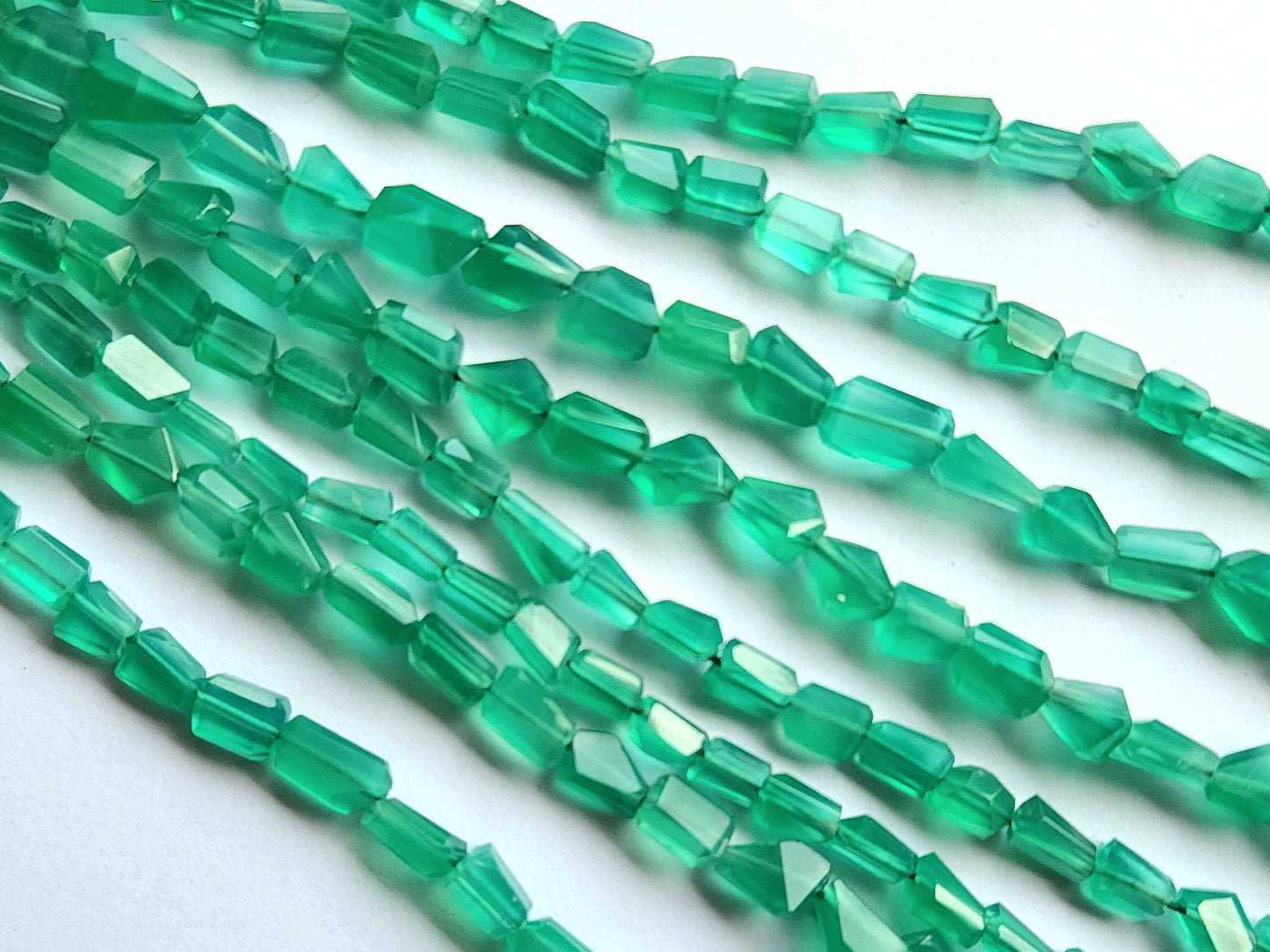 Natural Green Onyx Uneven Faceted Tumble Beads