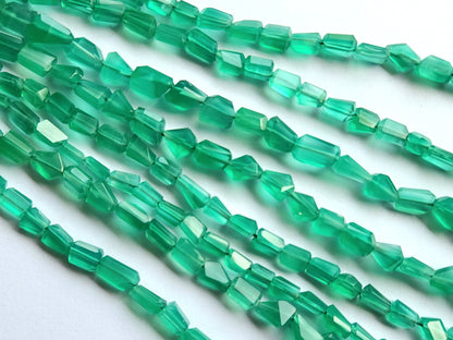 Natural Green Onyx Uneven Faceted Tumble Beads