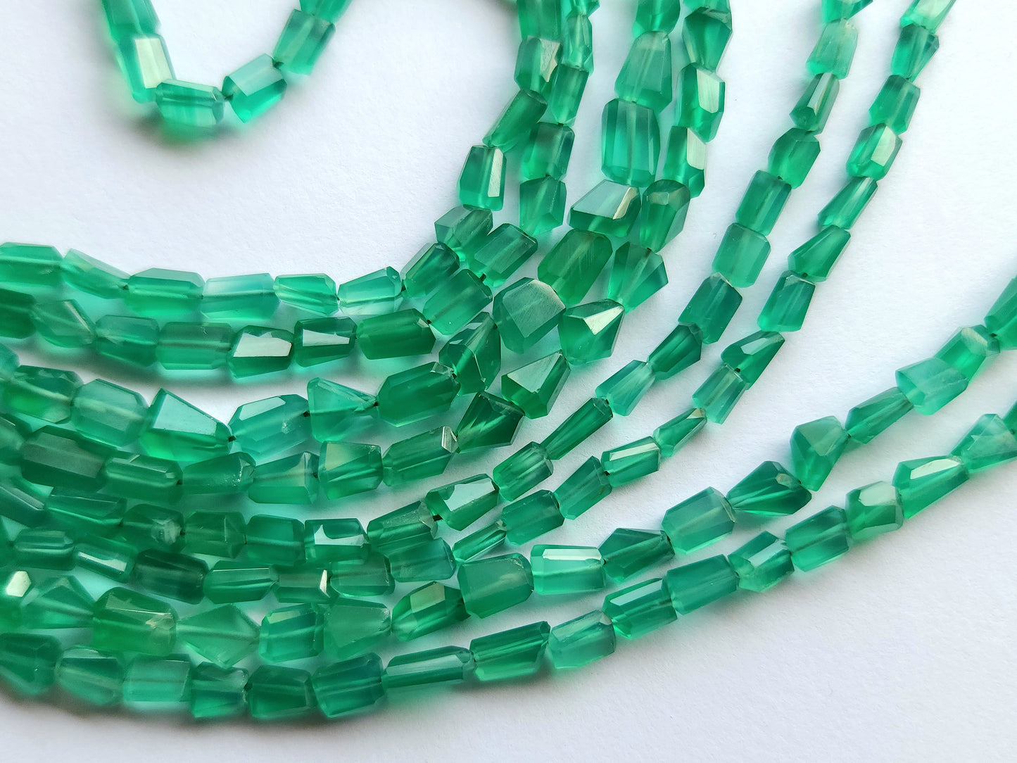 Natural Green Onyx Uneven Faceted Tumble Beads