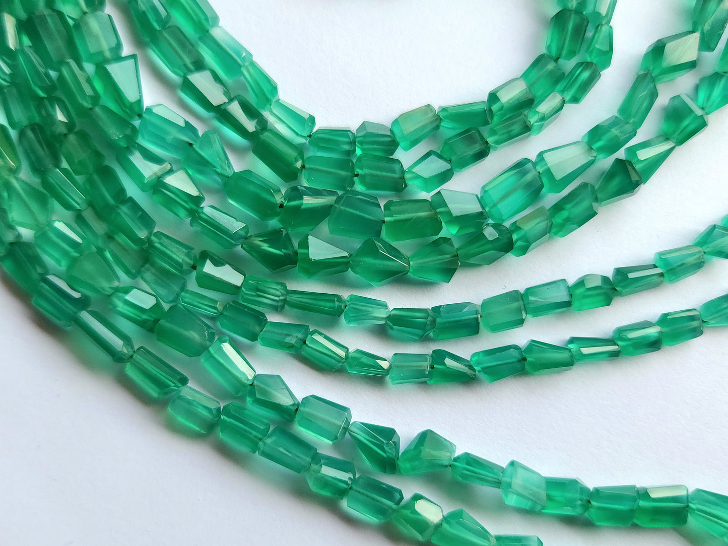 Natural Green Onyx Uneven Faceted Tumble Beads