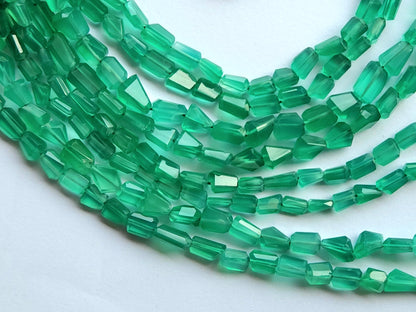 Natural Green Onyx Uneven Faceted Tumble Beads