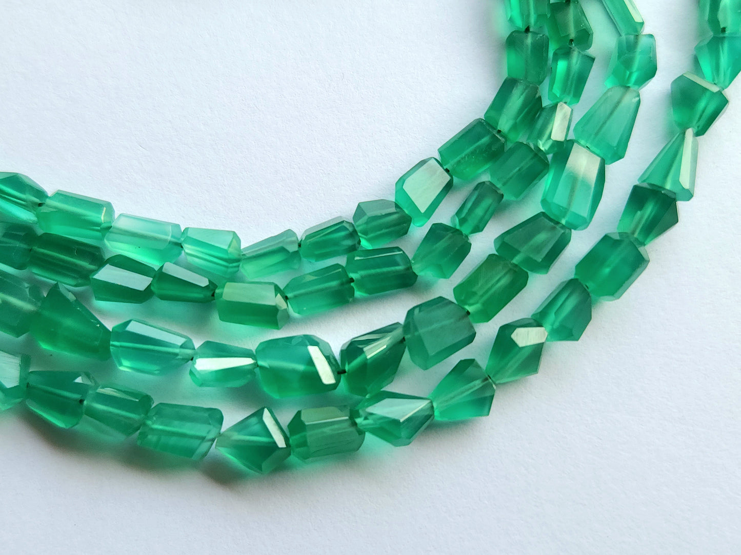 Natural Green Onyx Uneven Faceted Tumble Beads