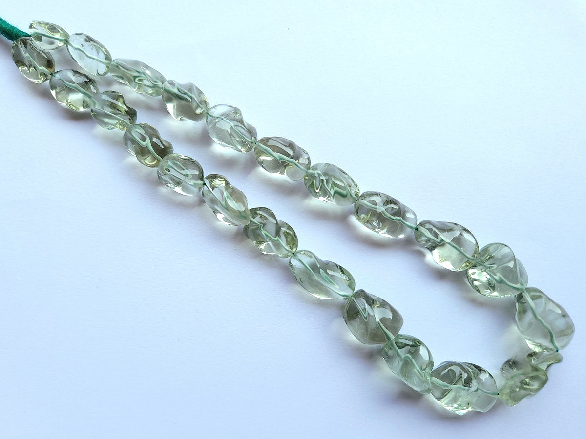 Natural Green Amethyst Smooth Twisted Tumble Beads