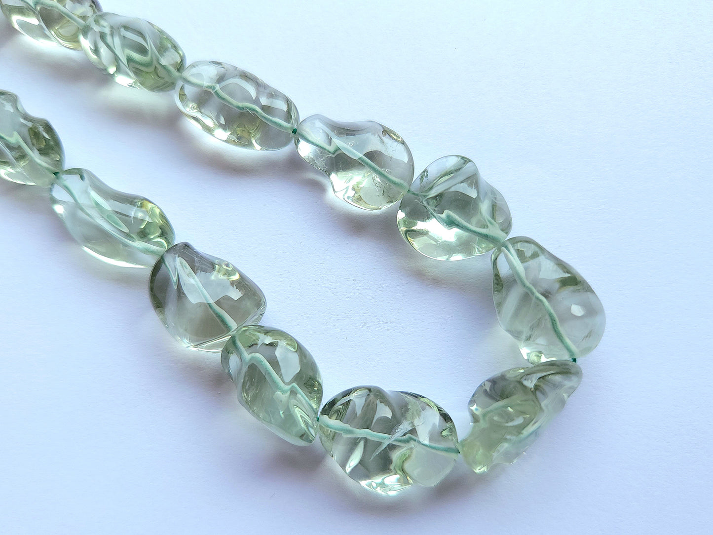 Natural Green Amethyst Smooth Twisted Tumble Beads