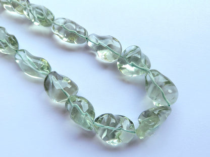 Natural Green Amethyst Smooth Twisted Tumble Beads