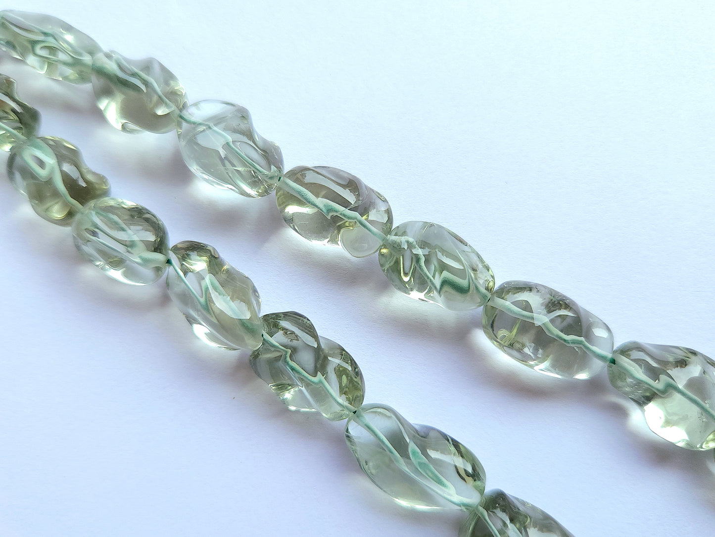 Natural Green Amethyst Smooth Twisted Tumble Beads