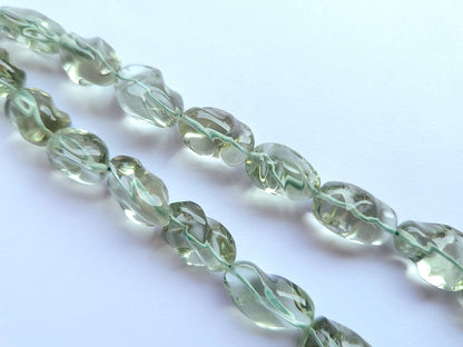 Natural Green Amethyst Smooth Twisted Tumble Beads