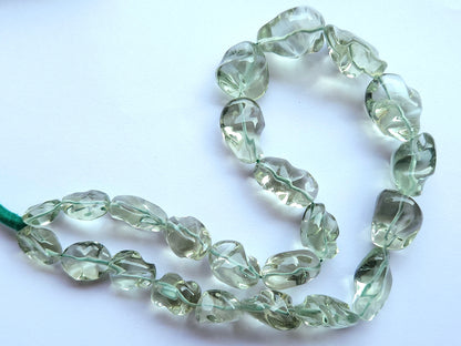 Natural Green Amethyst Smooth Twisted Tumble Beads