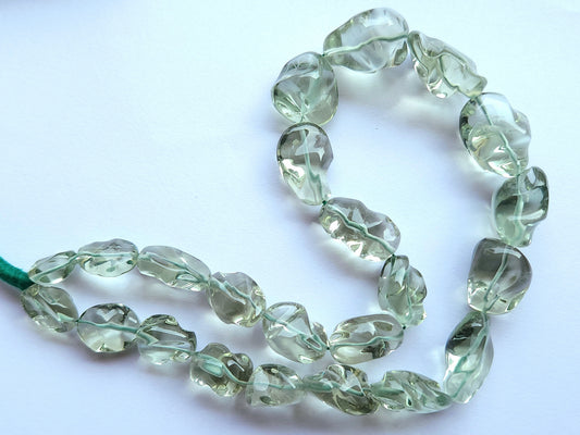 Natural Green Amethyst Smooth Twisted Tumble Beads