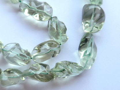 Natural Green Amethyst Smooth Twisted Tumble Beads